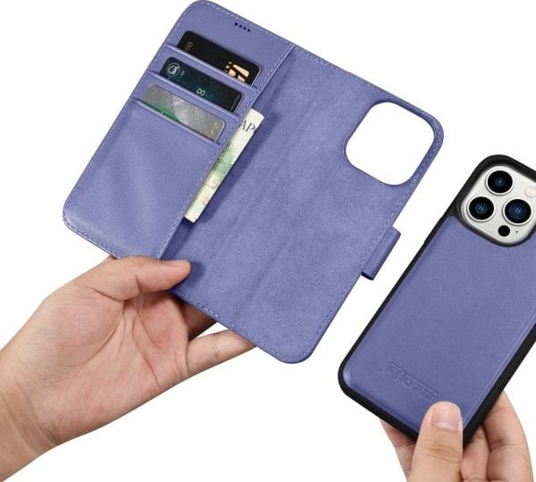 iCarer Wallet 2-i-1 fodral för Apple iPhone 14 Pro anti-RFID i läder violett