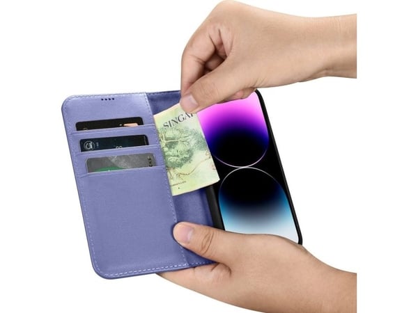 iCarer Wallet 2-i-1 fodral för Apple iPhone 14 Pro anti-RFID i läder violett