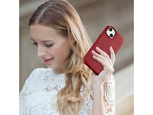 iCarer iCarer Case Nahkakotelo iPhone 14 Plus -puhelimelle punainen (MagSafe-yhteensopiva)