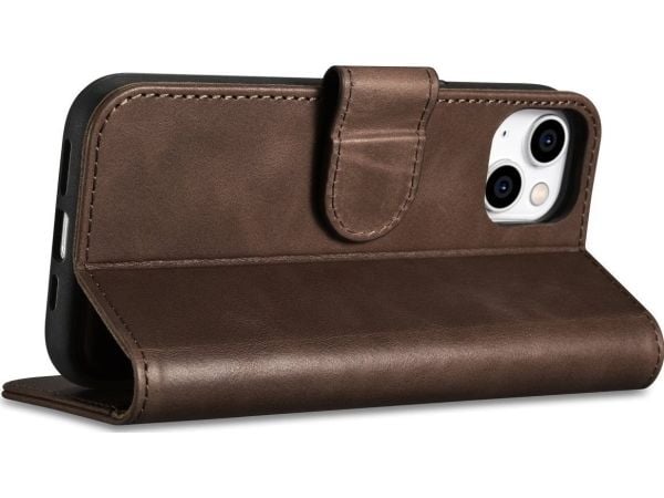 iCarer iCarer Öljyvaha lompakkokotelo 2in1 iPhone 14 Plus nahkakotelo Anti-RFID läppä ruskea (WMI14220723-BN)