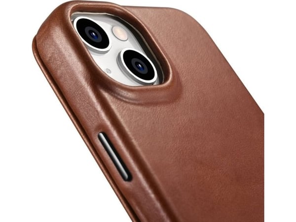 iCarer iCarer CE Öljyvaha Premium Leather Folio Case iPhone 14 Plus nahkakotelo magneettiläpällä MagSafe ruskea (AKI14220707-BN)