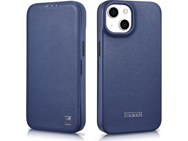 iCarer iCarer CE Premium Leather Folio Case iPhone 14 Plus magneettiläpällä MagSafe sininen (WMI14220715-BU)