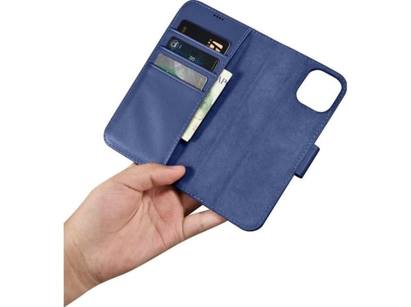iCarer iCarer lompakkokotelo 2in1 iPhone 14 Plus nahkakotelo Anti-RFID läpällä sininen (WMI14220727-BU)