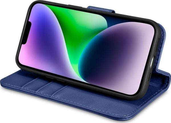 iCarer Wallet Case 2-i-1 mobilfodral till iPhone 14 Plus i läder med klaff Anti-RFID blå (WMI14220727-BU)