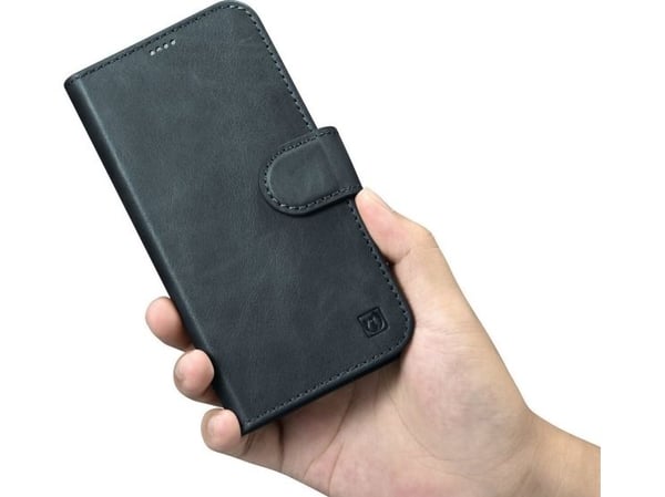 iCarer Oil Wax Wallet Case 2-i-1 deksel til iPhone 14 Plus - anti-RFID lær flipcover - blå (WMI14220723-BU)