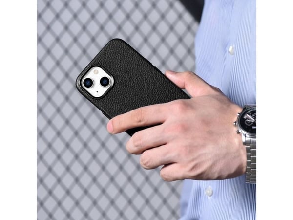 iCarer Litchi Premium iPhone 14 Plus i ekte lær med magnetisk MagSafe svart (WMI14220711-BK)