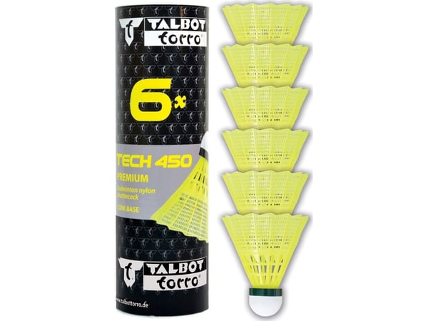 TALBOT torro sulkapallo Tech 450, hidas, keltainen/vihreä Premium nailon sulkapallo, korkkipää, kunnianhimoisille pelaajille - 1 kpl (469283)