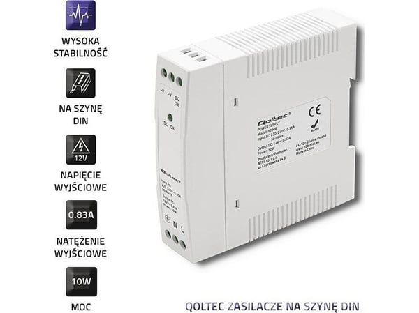 Strømforsyning til ruter 10 W 12 V 0,83 A hvit, tynn Qoltec