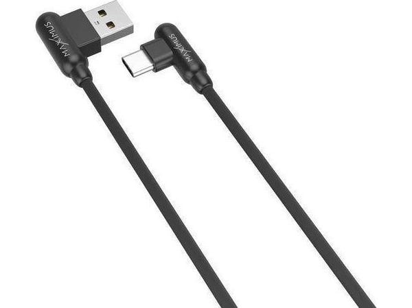 USB-kaapeli Maxximus KABEL MX CORNER FAST CHARGE TYPE-C 2.4A / 1m, MUSTA, KULMAINEN