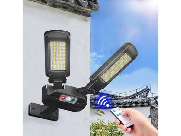 Maclean MCE447 solcelle gatelampe LED med bevegelsessensor og fjernkontroll IP54 5W 2x450 lm 6500K Li-ion 2400 mAh 3 moduser