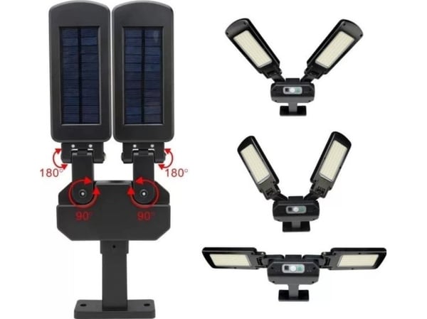Maclean MCE447 solcelle gatelampe LED med bevegelsessensor og fjernkontroll IP54 5W 2x450 lm 6500K Li-ion 2400 mAh 3 moduser