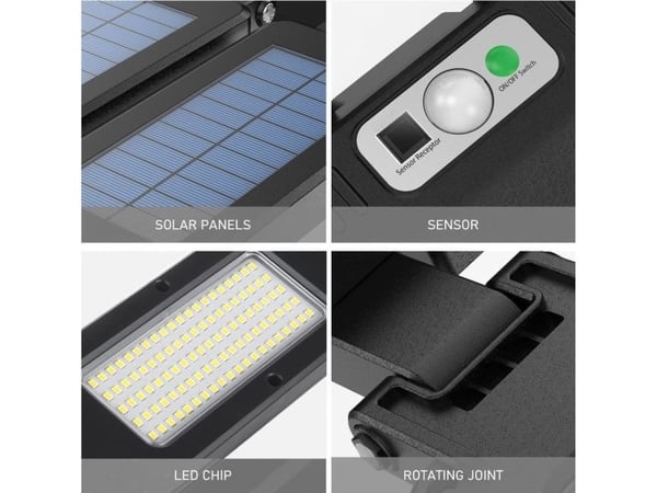 Maclean MCE447 solcelle gatelampe LED med bevegelsessensor og fjernkontroll IP54 5W 2x450 lm 6500K Li-ion 2400 mAh 3 moduser