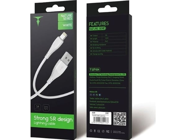 USB T-Phox USB-A til Lightning-kabel 1,2 m svart