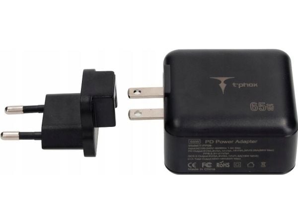 T-Phox lader LAD SIEC MEGA T-PP09 GAN PD 65W USB/USB-C sort