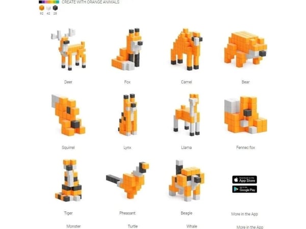 PIXIO Oranžinis Animals magnetinis rinkinys