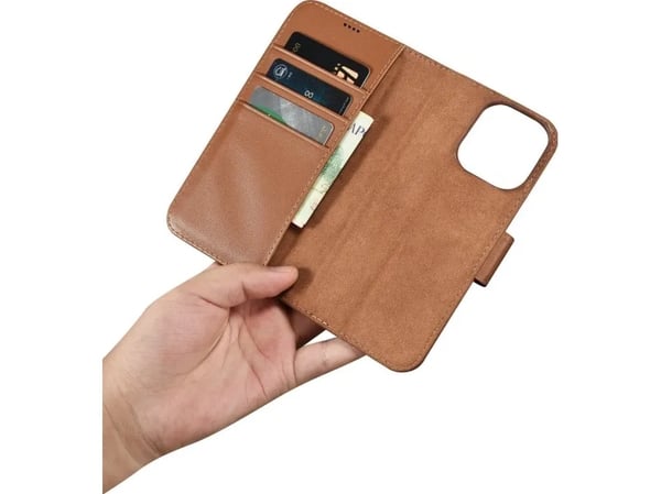 iCarer iCarer lompakkokotelo 2in1 iPhone 14 Pro nahkakotelo Anti-RFID läppä ruskea (WMI14220726-BN)