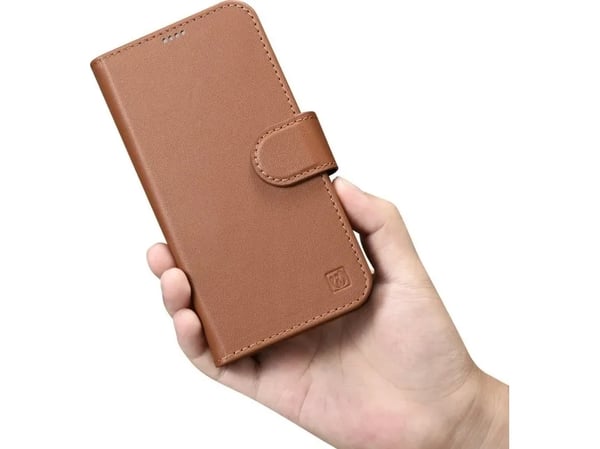 iCarer iCarer lompakkokotelo 2in1 iPhone 14 Pro nahkakotelo Anti-RFID läppä ruskea (WMI14220726-BN)