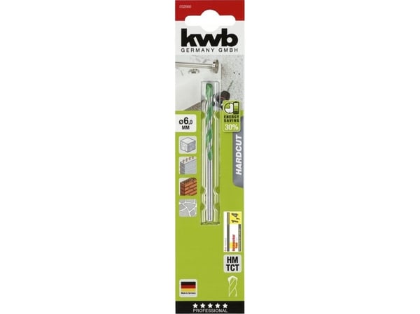 kwb 052660, Drill, For murverk, Høyrehåndsrotasjon, 6 mm, 100 mm, Stein, Glass, Takstein, Granitt, Naturstein, Keramisk, Betong, Soft Keramiske veg...