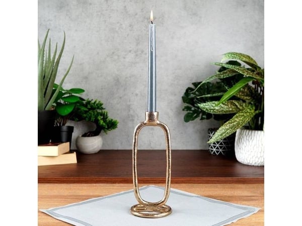 Home Styling Collection ljusstake för långt värmeljus/stearinljus, aluminium, guld, 24 cm
