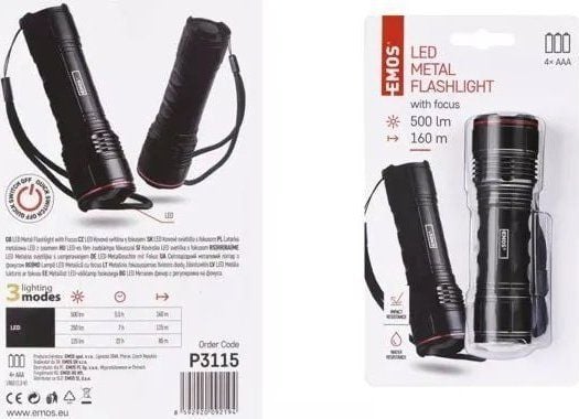 Emos lommelykt LED i metall 500 lm - 4AAA