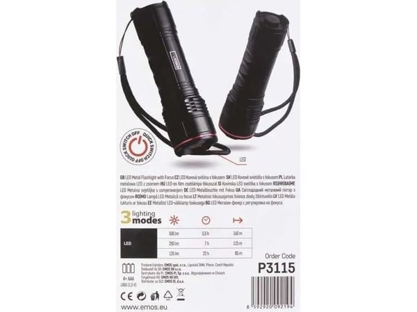 Emos ficklampa LED metall 500 lm - 4AAA