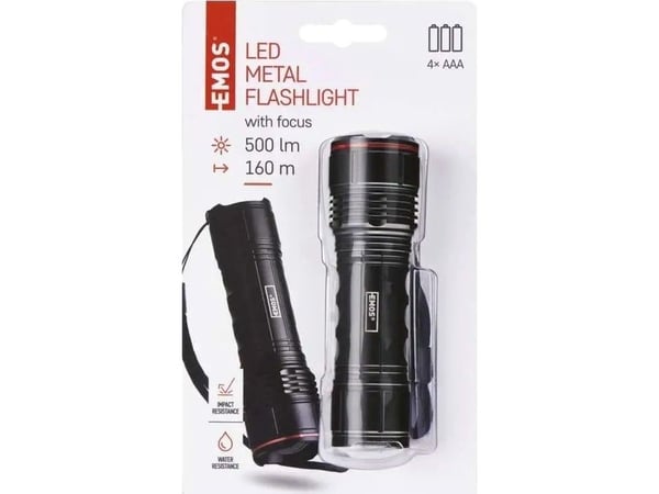Emos ficklampa LED metall 500 lm - 4AAA