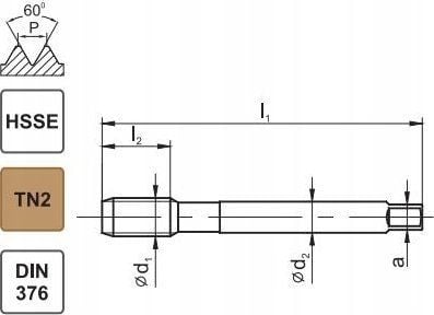 Fanar gjengehann M 8 DIN-376B (6H) HSSE TN 800X