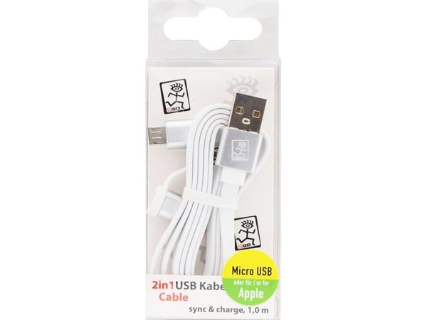 2GO 795637, 1 m, USB A, Micro-USB B/Lightning, Valkoinen