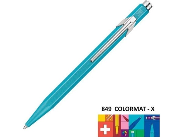 CARAN D'ACHE trykkblyant? (kuglepen) 849 Colormat-X, turkis strek: M, blå strekfarge, sekskantet skaft - 1 stk (849.181)