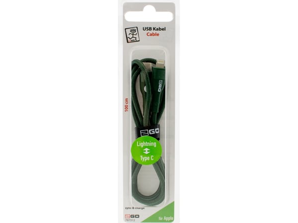 2GO 797312, 1 m, Lightning, USB C, Hankjønn, Hankjønn, Grønn