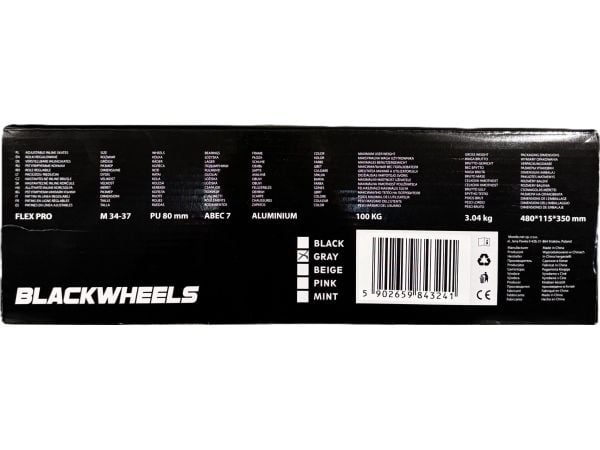 Blackwheels säädettävät rullat Flex Pro harmaa koko 35-38