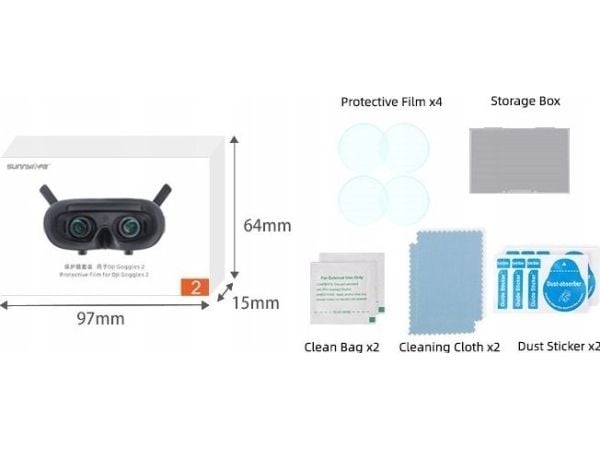 SunnyLife 4x beskyttelsesglass til briller/goggles for DJI Goggles 2 / At-bhm476-2