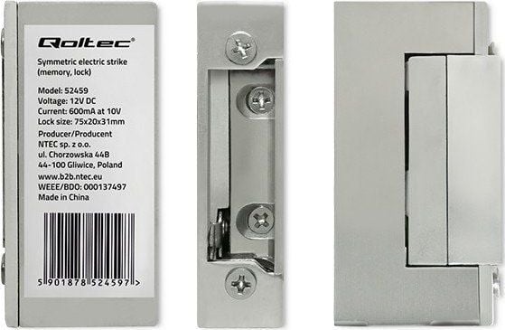 Qoltec - Electric strike - elektronisk - silver