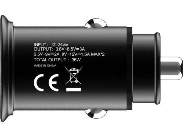 Techly IUSB2-CAR5-AA36W, Automaattinen, sikarin sytytin, 3 A, musta