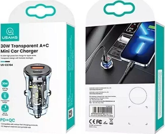 Usams Laturi USAMS C32 1xUSB+1xUSB-C 30W pikalataus sininen/sininen (US-CC164)