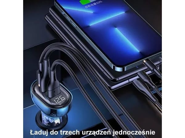 USAMS bil-laddare 2xUSB + 1xUSB-C 80W Fast Charge blå (US-CC159)