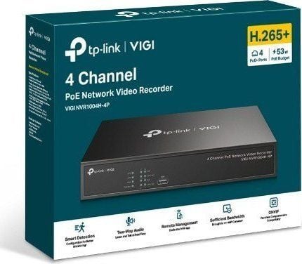 TP-Link VIGI NVR1004H-4P, 4 kanaler, 3840 x 2160 piksler, 720p, 1080p, 2160p, 3840x2160,1920x1080, 1680x1050, 1440x900, 1280x1024, 1024x768, 1280x7...