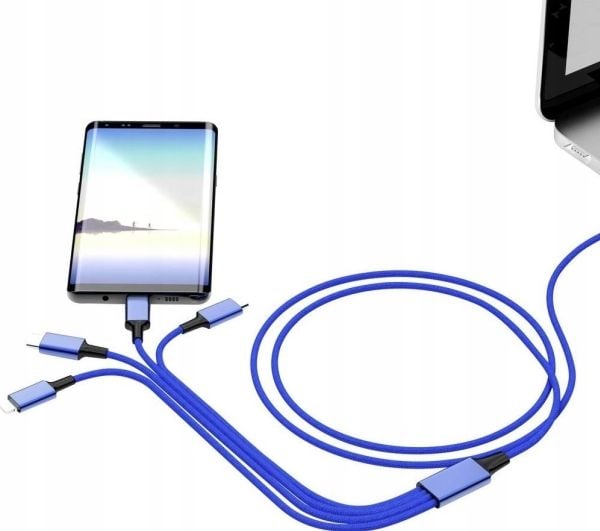 USB-kabel Smrter USB-A + USB-C – 2x USB-C + Lightning + microUSB 1,2 m mørkeblå (SMRTER_ELITE_C_NB)