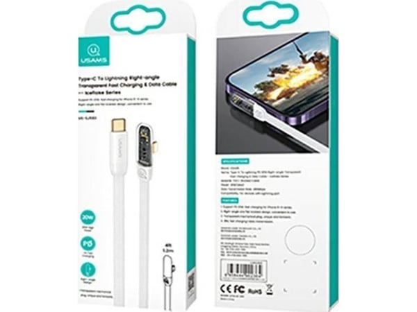 USAMS USB-C Lightning PD 20W hurtiglading Iceflake Series 1,2 m hvit SJ583USB02 (US-SJ583)