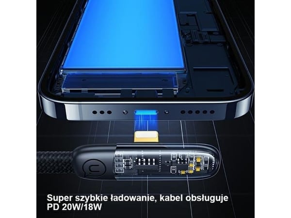 USAMS USB-C til Lightning PD 20W hurtiglading Iceflake Series 1,2 m svart SJ583USB01 (US-SJ583)