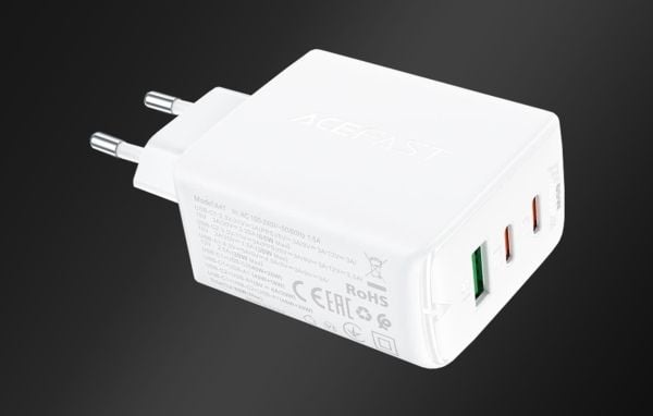 Acefast-lader Acefast A41 vegglader, 2x USB-C + USB, GaN 65W (hvit)