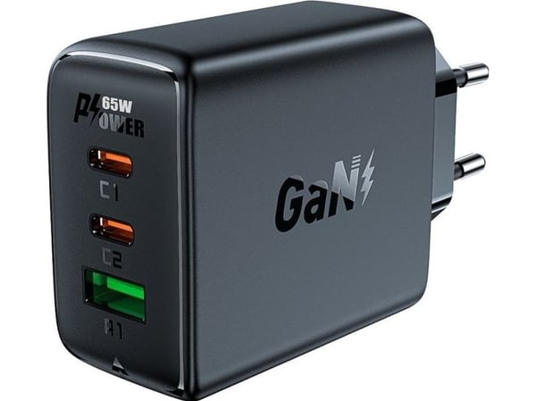 Acefast lader Acefast A41 vegglader, 2x USB-C + USB, GaN 65W (svart)