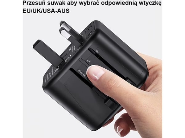USAMS nettlader 2xUSB T55 12W universell 4-i-1 US/AU/EU/UK svart CC173TC01 (US-CC173)