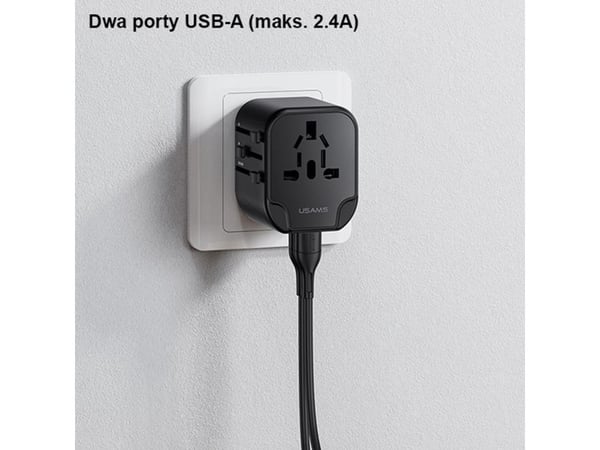 USAMS nettlader 2xUSB T55 12W universell 4-i-1 US/AU/EU/UK svart CC173TC01 (US-CC173)