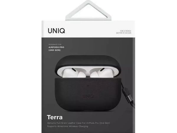 Uniq Terra-fodral för Apple AirPods Pro 2 äkta läder svart/dallas black