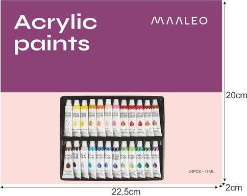 Maaleo Akryylimaalit 24kpl - 12ml. Maaleo 20363