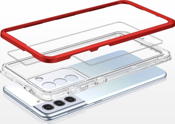 Klar 3-i-1 dekselet til Samsung Galaxy S23 - silikoncover med ramme - rød