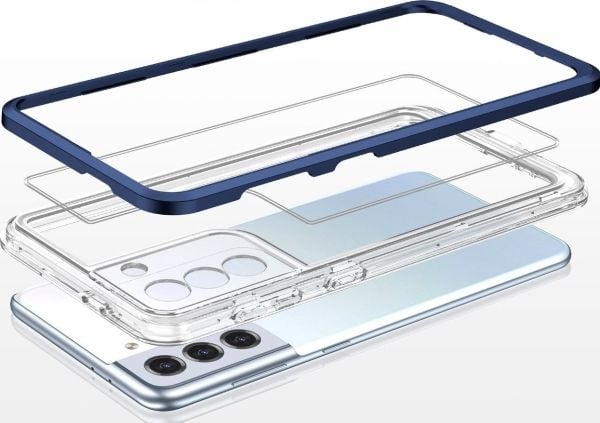 Transparent 3-i-1 deksel til Samsung Galaxy S23 silikoncover med ramme - Blå