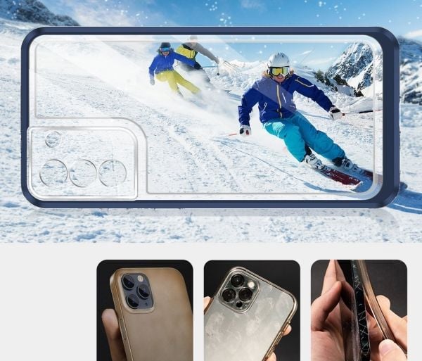 Transparent 3-i-1 deksel til Samsung Galaxy S23 silikoncover med ramme - Blå