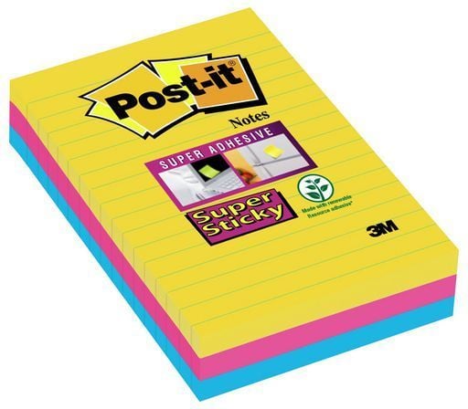 Post-It 7100234250, firkant, Blå, Rosa, Gult, Papir, 101 mm, 152 mm, 90 ark